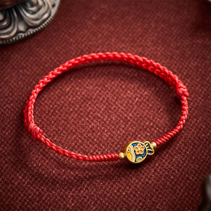 Buddha Stones Braccialetto con corda rossa e fiore ciano intrecciato a mano per la protezione dei pesci koi - image 2