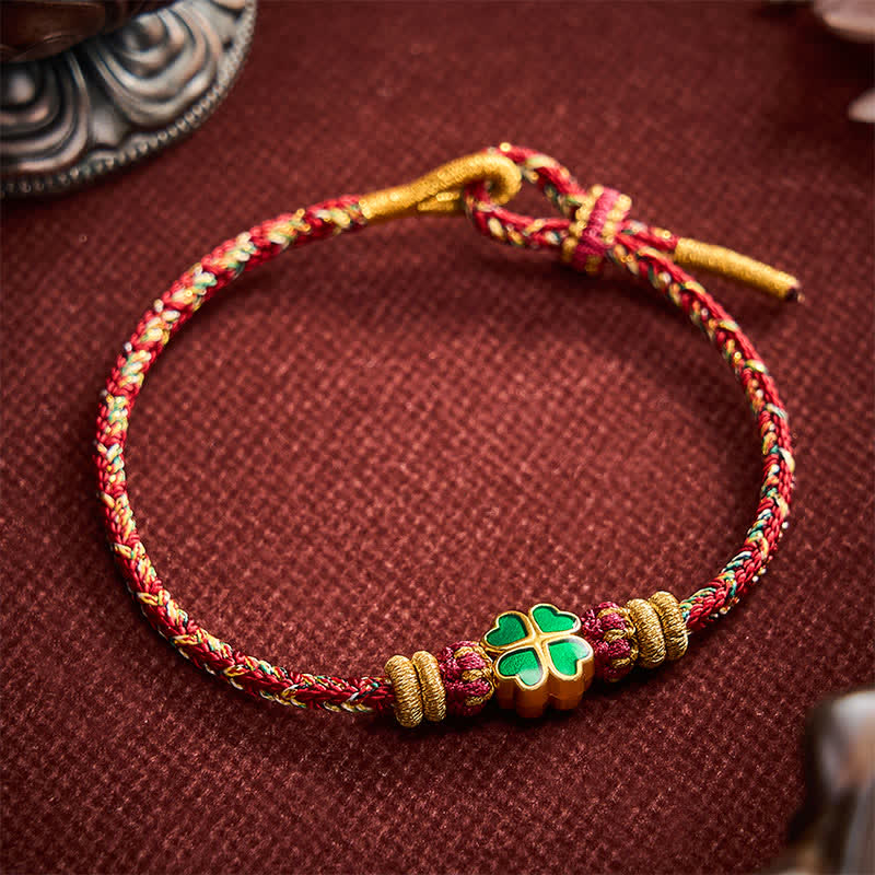 Buddha Stones Braccialetto in corda intrecciata a mano con cuore e quadrifoglio verde, resistente e resistente. - image 11