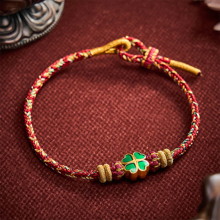 Buddha Stones Braccialetto in corda intrecciata a mano con cuore e quadrifoglio verde, resistente e resistente. - image 11