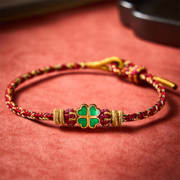 Buddha Stones Braccialetto in corda intrecciata a mano con cuore e quadrifoglio verde, resistente e resistente. - image 12
