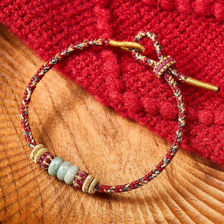 Buddha Stones Braccialetto con perline di giada e abaco portafortuna intrecciato a mano - Rosso (Circonferenza del polso: 5,9-7,5 pollici / 15-19 cm) - image 10