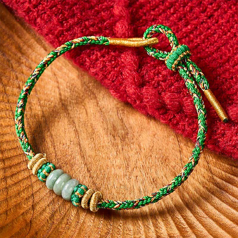 Buddha Stones Braccialetto con perline di giada e abaco portafortuna intrecciato a mano - Verde (Circonferenza del polso: 5,9-7,5 pollici / 15-19 cm) - image 0
