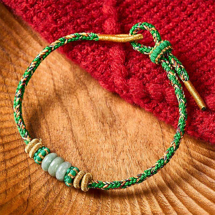 Buddha Stones Braccialetto con perline di giada e abaco portafortuna intrecciato a mano - Verde (Circonferenza del polso: 5,9-7,5 pollici / 15-19 cm) - image 0