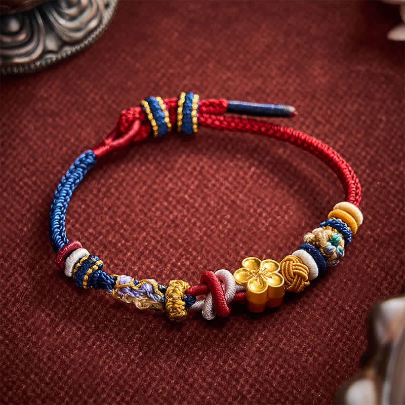 Buddha Stones Braccialetto intrecciato a mano con motivo a fiori di pesco, rosso e blu navy. - image 2
