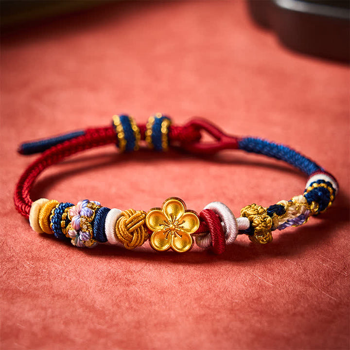 Buddha Stones Braccialetto intrecciato a mano con motivo a fiori di pesco, rosso e blu navy. - Rosso Blu navy (Circonferenza del polso: 5,9-7,1 pollici / 15-18 cm) - image 0