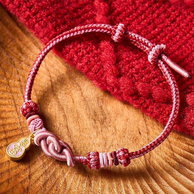 Buddha Stones Braccialetto intrecciato a mano con cordino rosa resistente a forma di zucca, con la scritta "Arricchisciti velocemente". - image 1