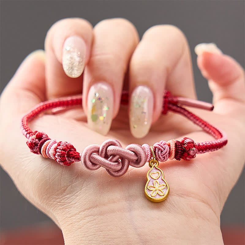 Buddha Stones Braccialetto intrecciato a mano con cordino rosa resistente a forma di zucca, con la scritta "Arricchisciti velocemente". - Rosa con accessorio a forma di zucca - image 0