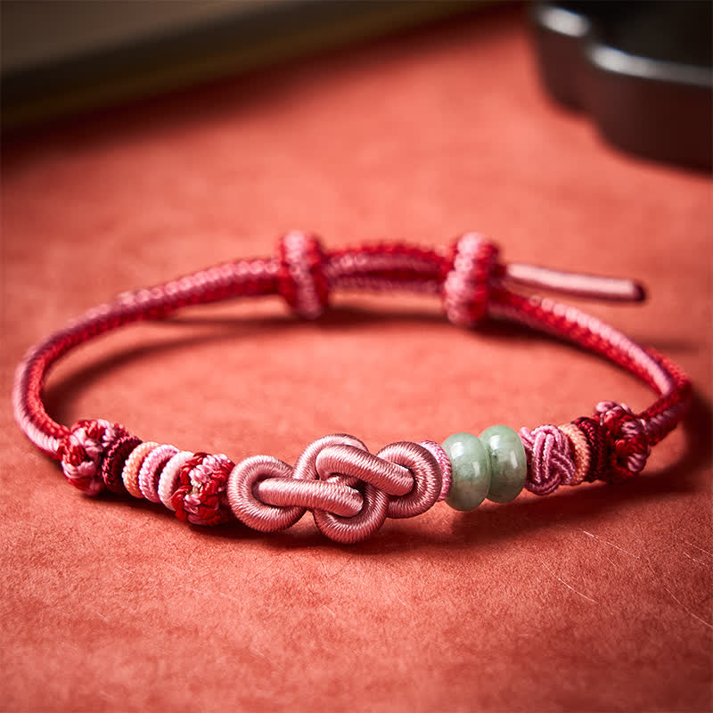 Buddha Stones Braccialetto portafortuna con perline di giada intrecciate a mano e cordino rosa - Rosa con perline di giada - image 0