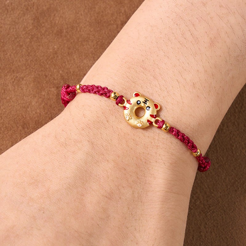 Buddha Stones Bracciale regolabile con cordino rosso intrecciato a mano e fibbia della pace a forma di tigre in rame, per radicamento e messa a terra. - image 4
