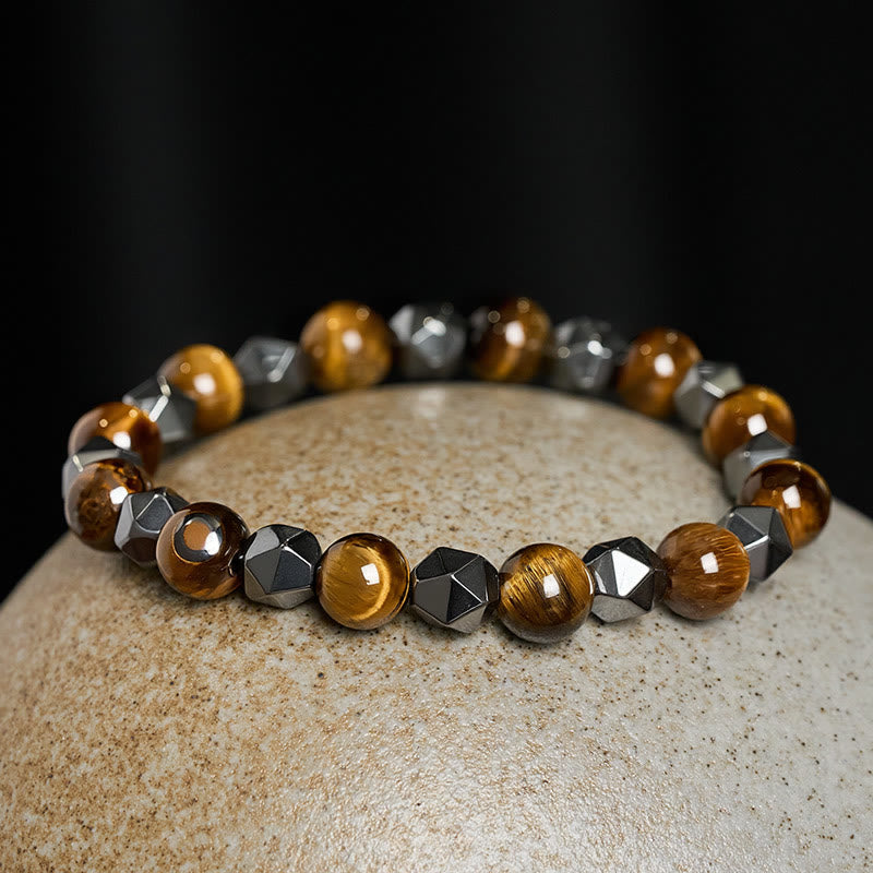 Buddha Stones Bracciale rinforzato con ematite occhio di tigre sfaccettata - image 11