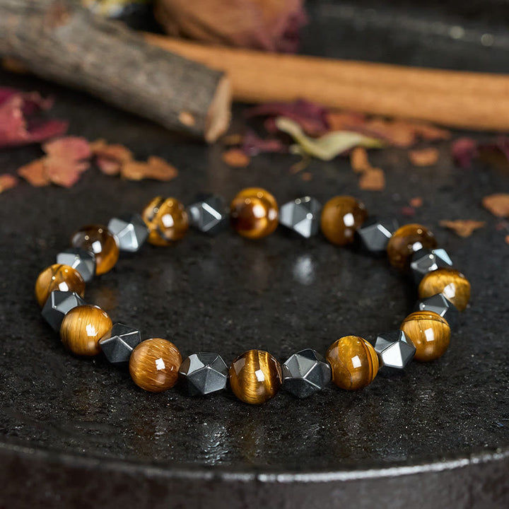 Buddha Stones Bracciale rinforzato con ematite occhio di tigre sfaccettata - image 10