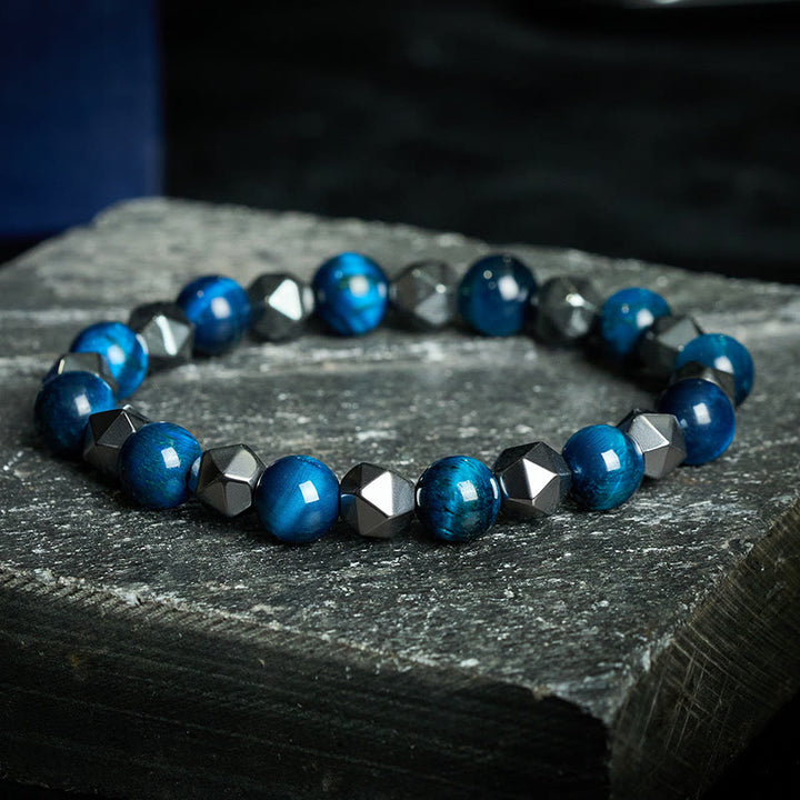 Buddha Stones Bracciale rinforzato con ematite occhio di tigre sfaccettata - Occhio di tigre blu (Equilibrio ♥ Positivo) - image 16