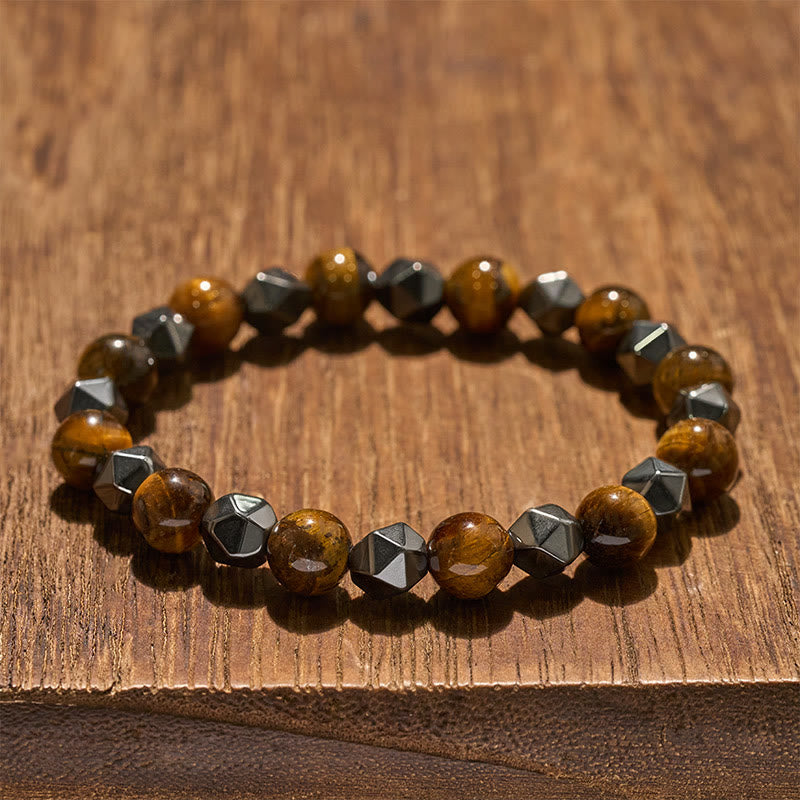 Buddha Stones Bracciale rinforzato con ematite occhio di tigre sfaccettata - image 13