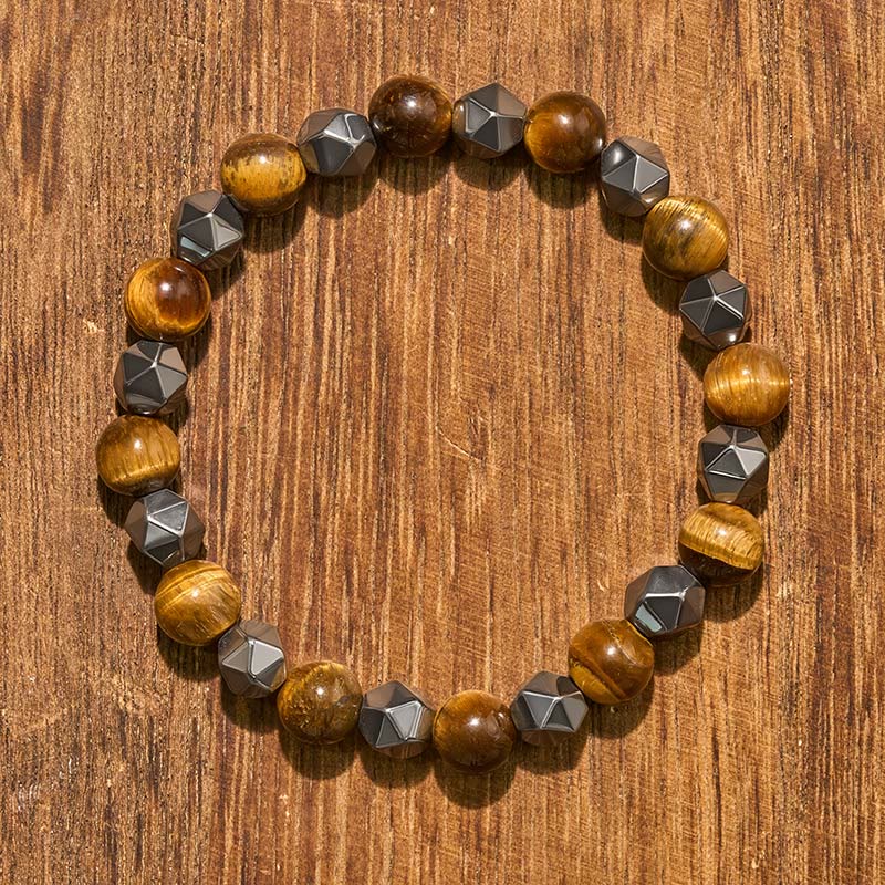 Buddha Stones Bracciale rinforzato con ematite occhio di tigre sfaccettata - image 12