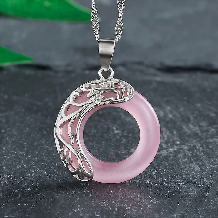 Buddha Stones Collana con fibbia della pace a forma di drago occhio di gatto e intuizione - Rosa - image 12