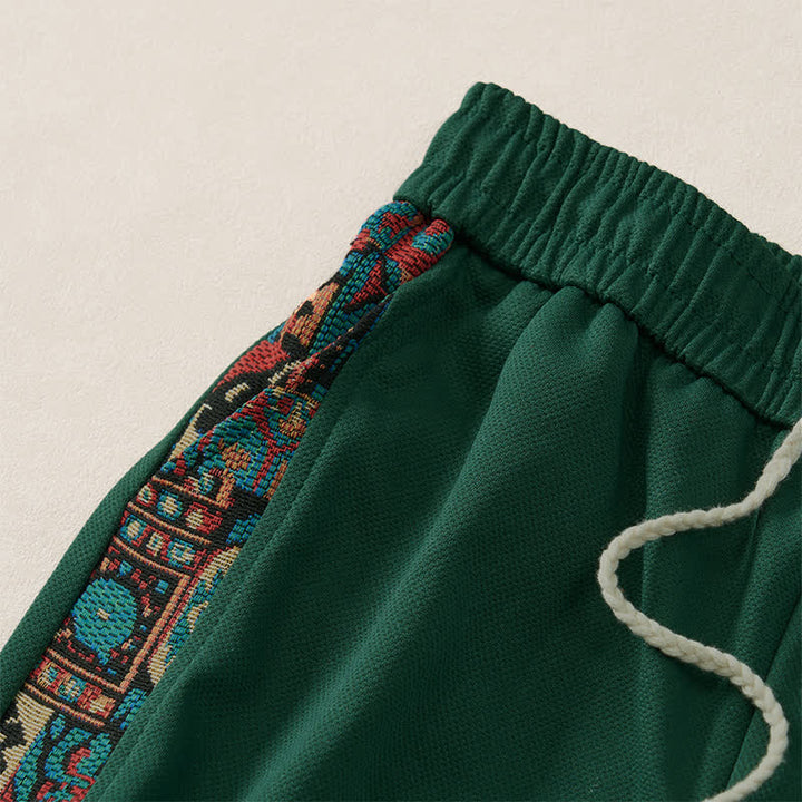 Buddha Stones Pantaloncini da uomo estivi in ​​stile boho con coulisse in vita elasticizzata e finiture geometriche, con tasche. - image 2