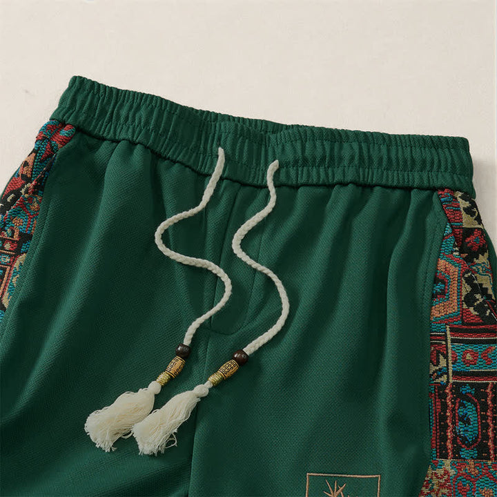 Buddha Stones Pantaloncini da uomo estivi in ​​stile boho con coulisse in vita elasticizzata e finiture geometriche, con tasche. - image 3