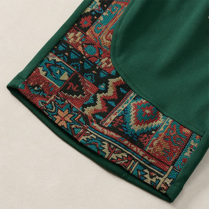 Buddha Stones Pantaloncini da uomo estivi in ​​stile boho con coulisse in vita elasticizzata e finiture geometriche, con tasche. - image 6