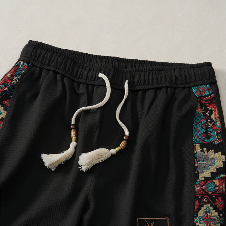 Buddha Stones Pantaloncini da uomo estivi in ​​stile boho con coulisse in vita elasticizzata e finiture geometriche, con tasche. - image 10