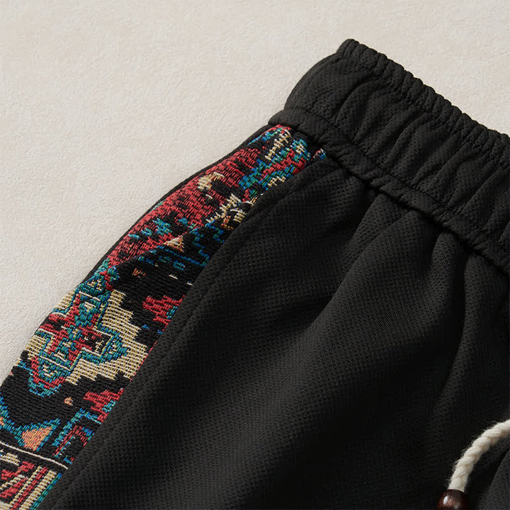 Buddha Stones Pantaloncini da uomo estivi in ​​stile boho con coulisse in vita elasticizzata e finiture geometriche, con tasche. - image 11