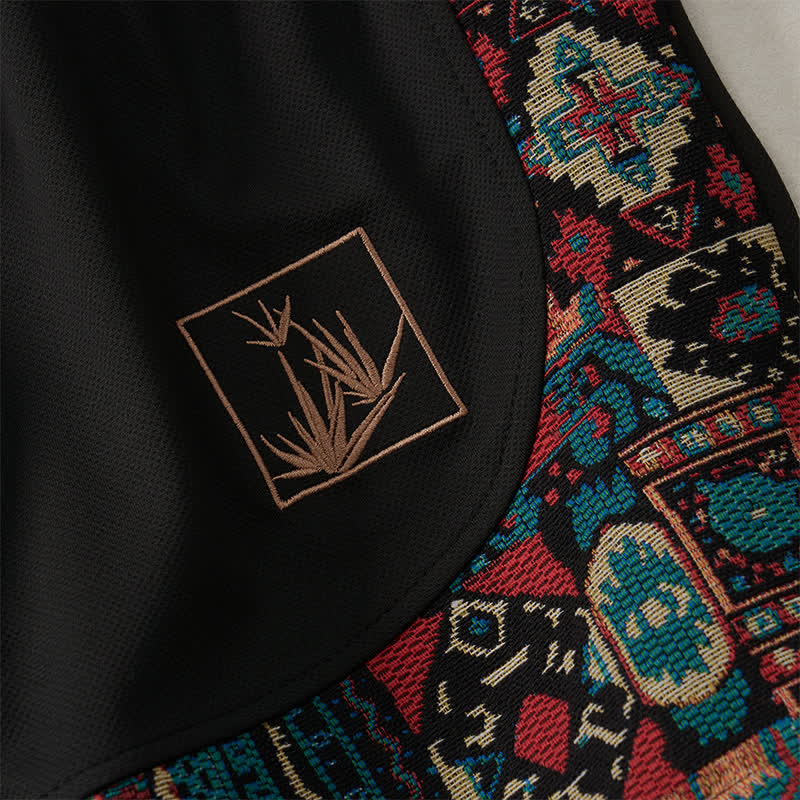 Buddha Stones Pantaloncini da uomo estivi in ​​stile boho con coulisse in vita elasticizzata e finiture geometriche, con tasche. - image 15