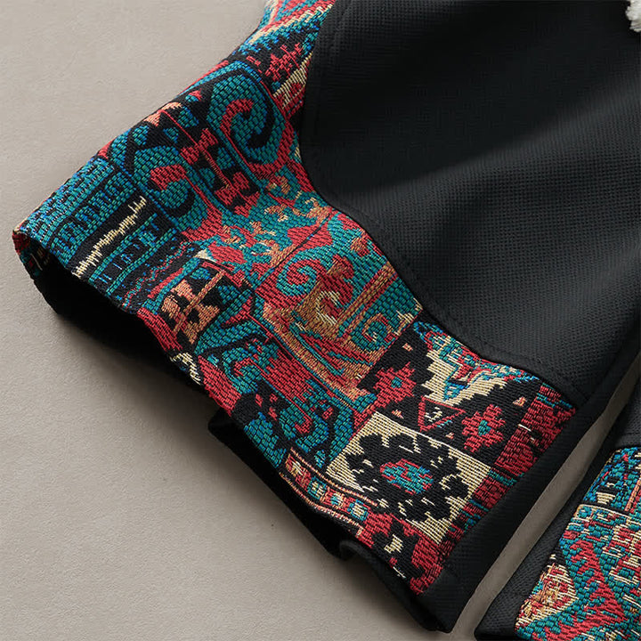 Buddha Stones Pantaloncini da uomo estivi in ​​stile boho con coulisse in vita elasticizzata e finiture geometriche, con tasche. - image 14