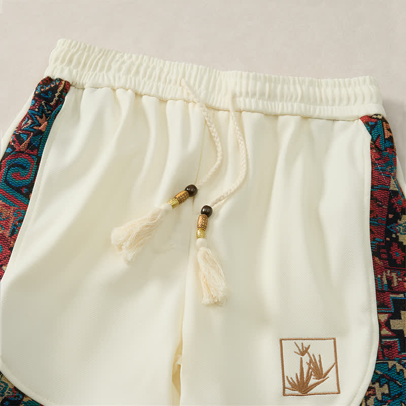 Buddha Stones Pantaloncini da uomo estivi in ​​stile boho con coulisse in vita elasticizzata e finiture geometriche, con tasche. - image 20