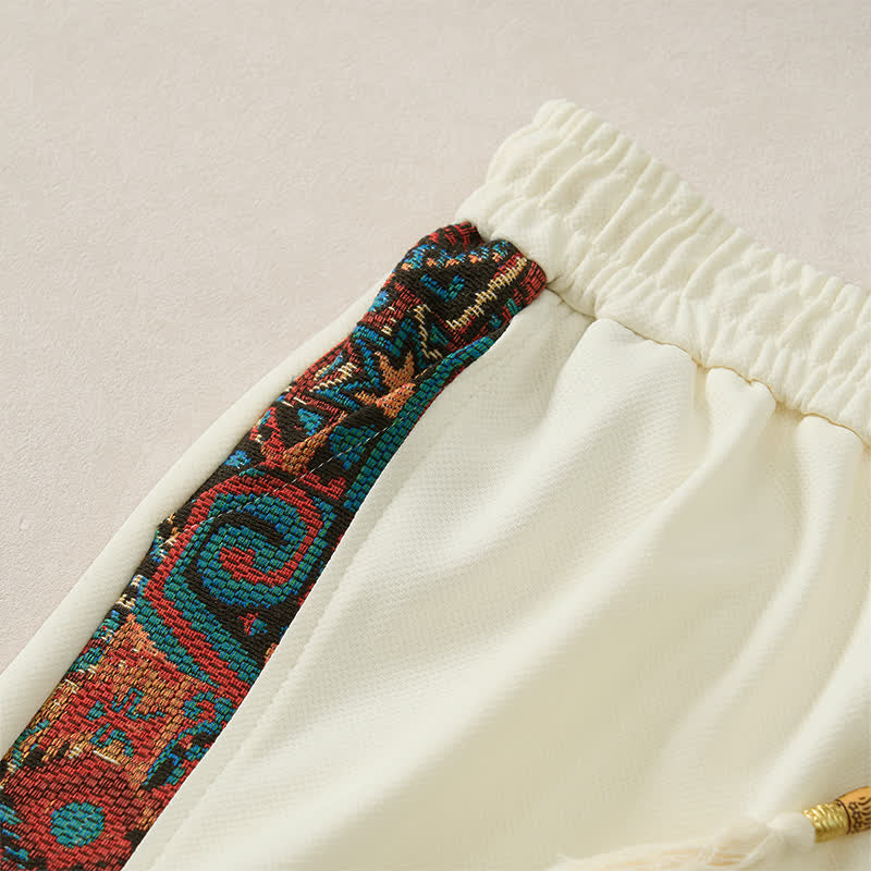 Buddha Stones Pantaloncini da uomo estivi in ​​stile boho con coulisse in vita elasticizzata e finiture geometriche, con tasche. - image 19