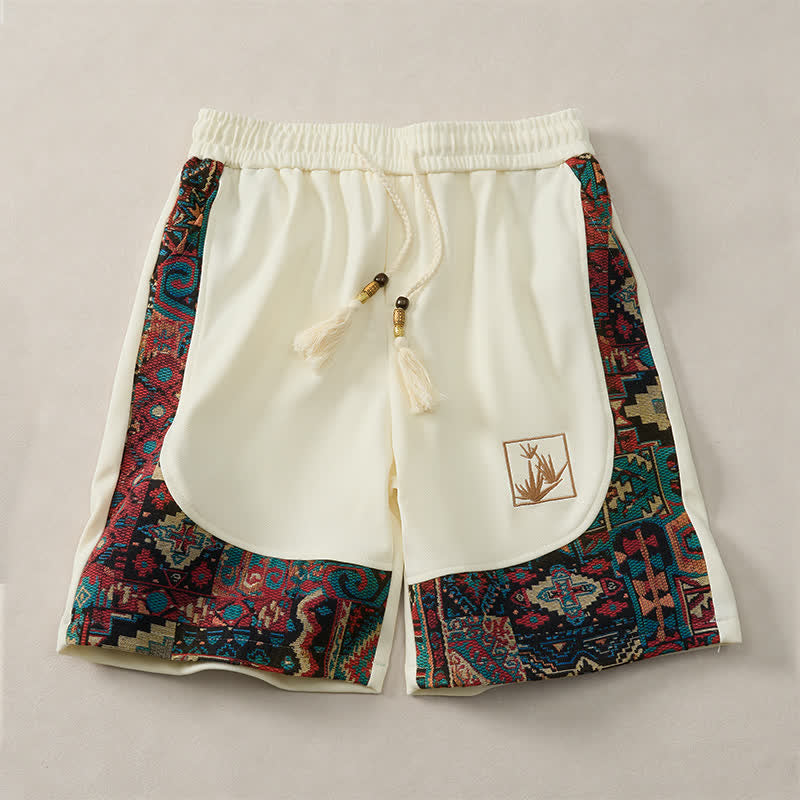 Buddha Stones Pantaloncini da uomo estivi in ​​stile boho con coulisse in vita elasticizzata e finiture geometriche, con tasche. - Bianco - US/UK/AU46, EU56 (5XL) - image 17