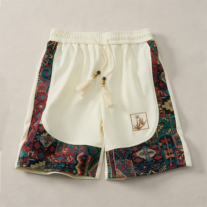 Buddha Stones Pantaloncini da uomo estivi in ​​stile boho con coulisse in vita elasticizzata e finiture geometriche, con tasche. - Bianco - US/UK/AU46, EU56 (5XL) - image 17