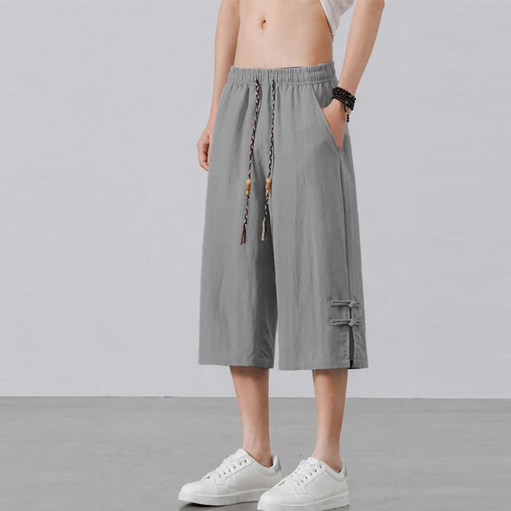 Buddha Stones Pantaloni estivi casual boho con coulisse, tinta unita, da uomo, gamba dritta, con tasca - image 17