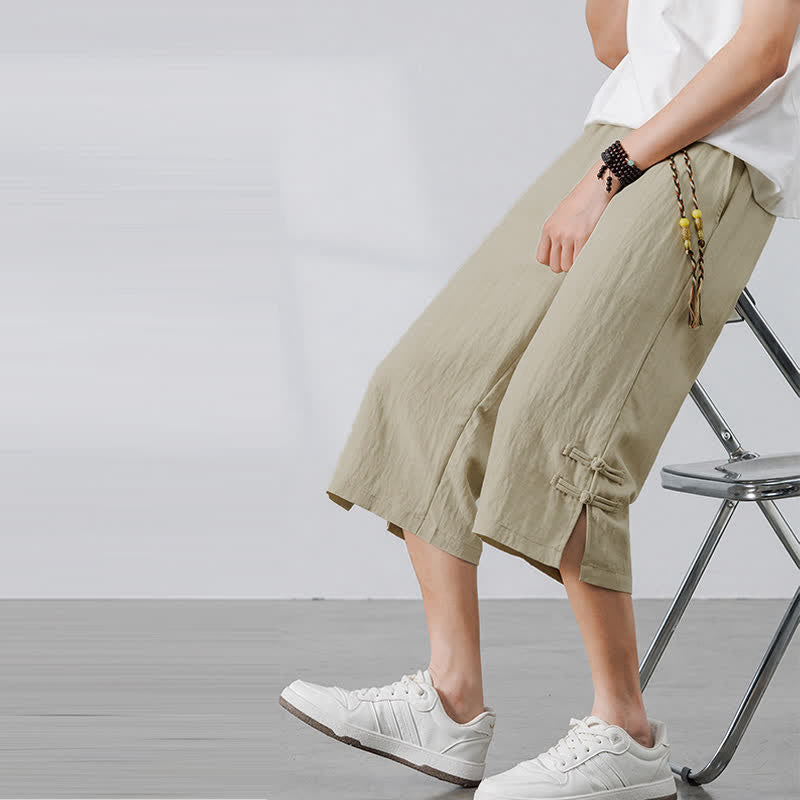 Buddha Stones Pantaloni estivi casual boho con coulisse, tinta unita, da uomo, gamba dritta, con tasca - Beige - US/UK/AU46, EU56 (5XL) - image 0