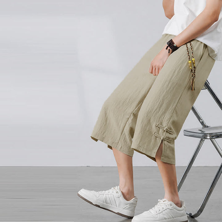 Buddha Stones Pantaloni estivi casual boho con coulisse, tinta unita, da uomo, gamba dritta, con tasca - Beige - US/UK/AU46, EU56 (5XL) - image 0