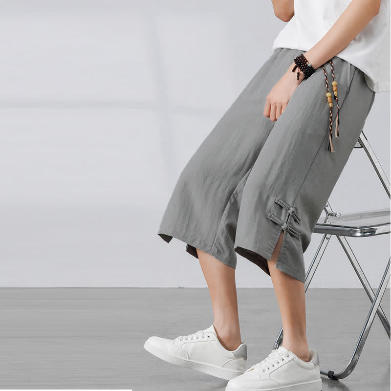 Buddha Stones Pantaloni estivi casual boho con coulisse, tinta unita, da uomo, gamba dritta, con tasca - image 19