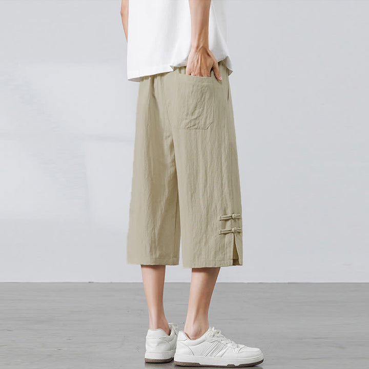 Buddha Stones Pantaloni estivi casual boho con coulisse, tinta unita, da uomo, gamba dritta, con tasca - image 2