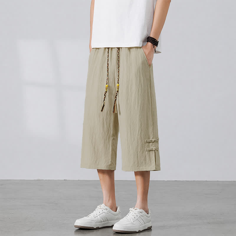 Buddha Stones Pantaloni estivi casual boho con coulisse, tinta unita, da uomo, gamba dritta, con tasca - image 1