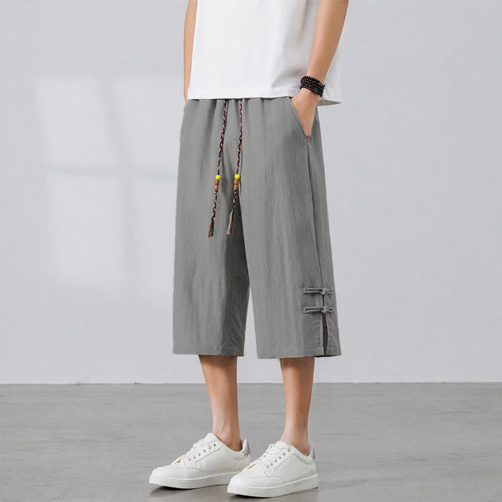 Buddha Stones Pantaloni estivi casual boho con coulisse, tinta unita, da uomo, gamba dritta, con tasca - Grigio chiaro - US/UK/AU46, EU56 (5XL) - image 15