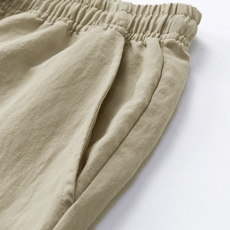 Buddha Stones Pantaloni estivi casual boho con coulisse, tinta unita, da uomo, gamba dritta, con tasca - image 5