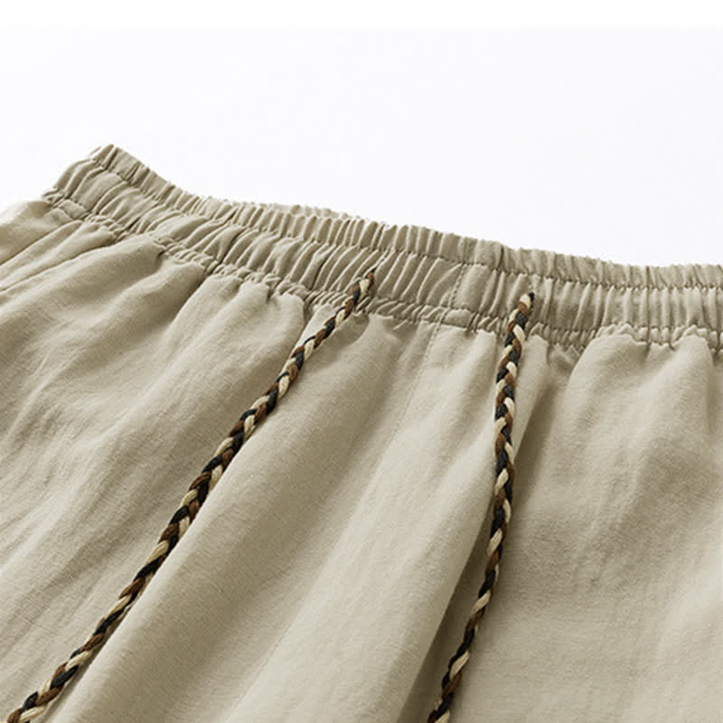 Buddha Stones Pantaloni estivi casual boho con coulisse, tinta unita, da uomo, gamba dritta, con tasca - image 3