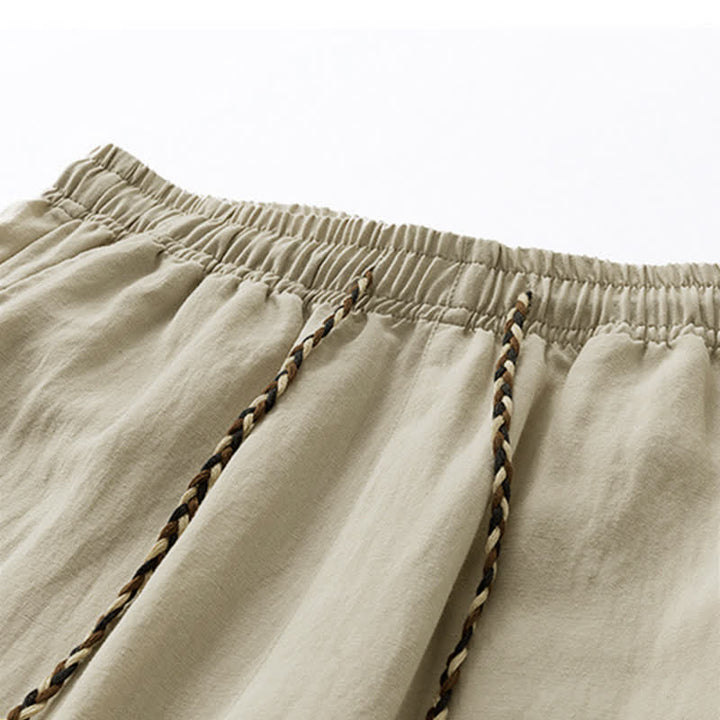 Buddha Stones Pantaloni estivi casual boho con coulisse, tinta unita, da uomo, gamba dritta, con tasca - image 3