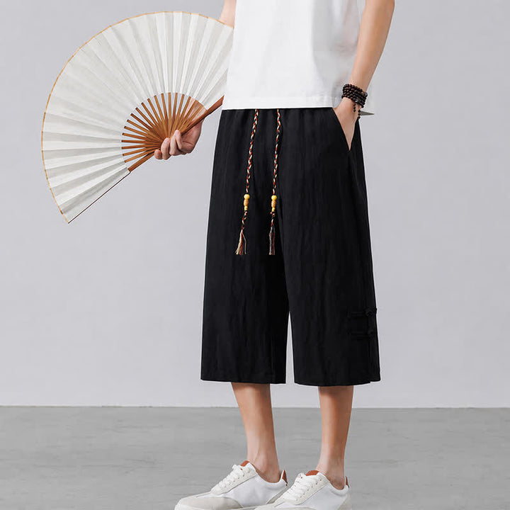 Buddha Stones Pantaloni estivi casual boho con coulisse, tinta unita, da uomo, gamba dritta, con tasca - image 10