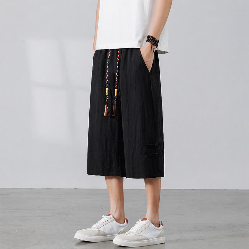 Buddha Stones Pantaloni estivi casual boho con coulisse, tinta unita, da uomo, gamba dritta, con tasca - Nero - US/UK/AU46, EU56 (5XL) - image 8