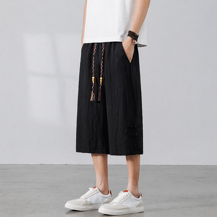 Buddha Stones Pantaloni estivi casual boho con coulisse, tinta unita, da uomo, gamba dritta, con tasca - Nero - US/UK/AU46, EU56 (5XL) - image 8
