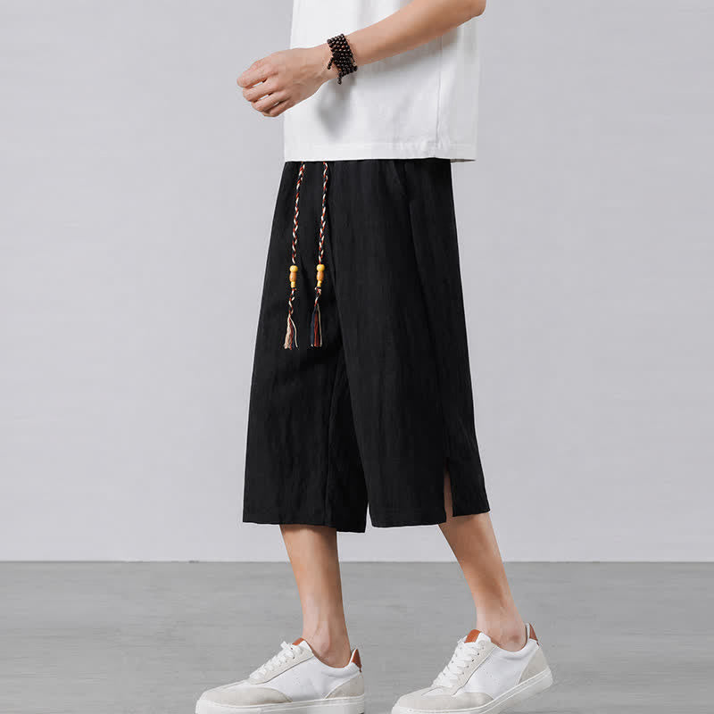 Buddha Stones Pantaloni estivi casual boho con coulisse, tinta unita, da uomo, gamba dritta, con tasca - image 9