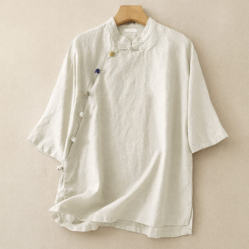 Buddha Stones Camicia da donna a maniche corte, stile Summer Tang, minimalista, con colletto alla coreana e tinta unita. - Biancheria - US8-10, UK/AU12-14, EU40-42 (2XL) - image 0