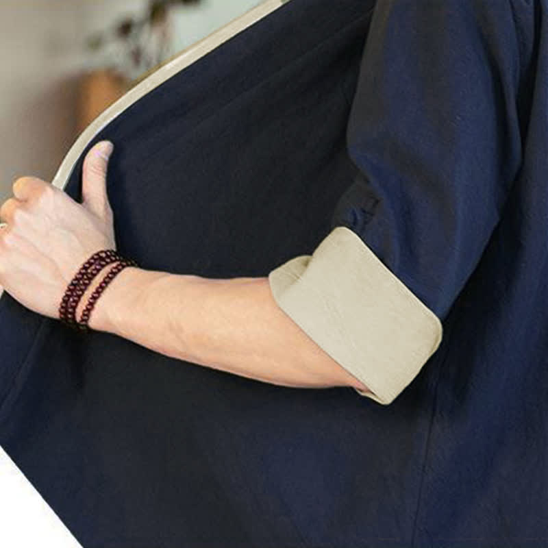 Buddha Stones Kimono da uomo estivo in stile Tang, minimalista, con scollo a V e coulisse, maniche a tre quarti. - image 8