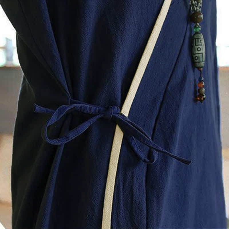 Buddha Stones Kimono da uomo estivo in stile Tang, minimalista, con scollo a V e coulisse, maniche a tre quarti. - image 10