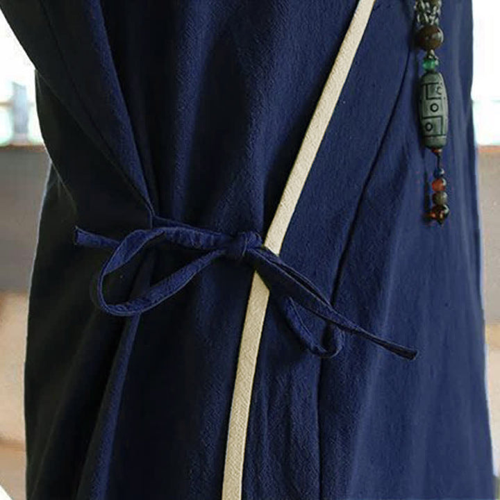 Buddha Stones Kimono da uomo estivo in stile Tang, minimalista, con scollo a V e coulisse, maniche a tre quarti. - image 10