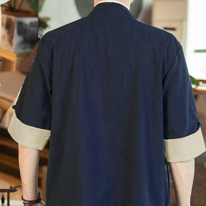 Buddha Stones Kimono da uomo estivo in stile Tang, minimalista, con scollo a V e coulisse, maniche a tre quarti. - image 6