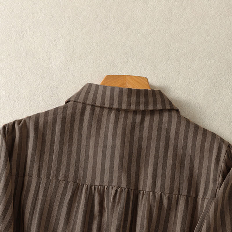 Buddha Stones Camicia da donna estiva casual a maniche corte a righe con bottoni e taschino applicato - image 17
